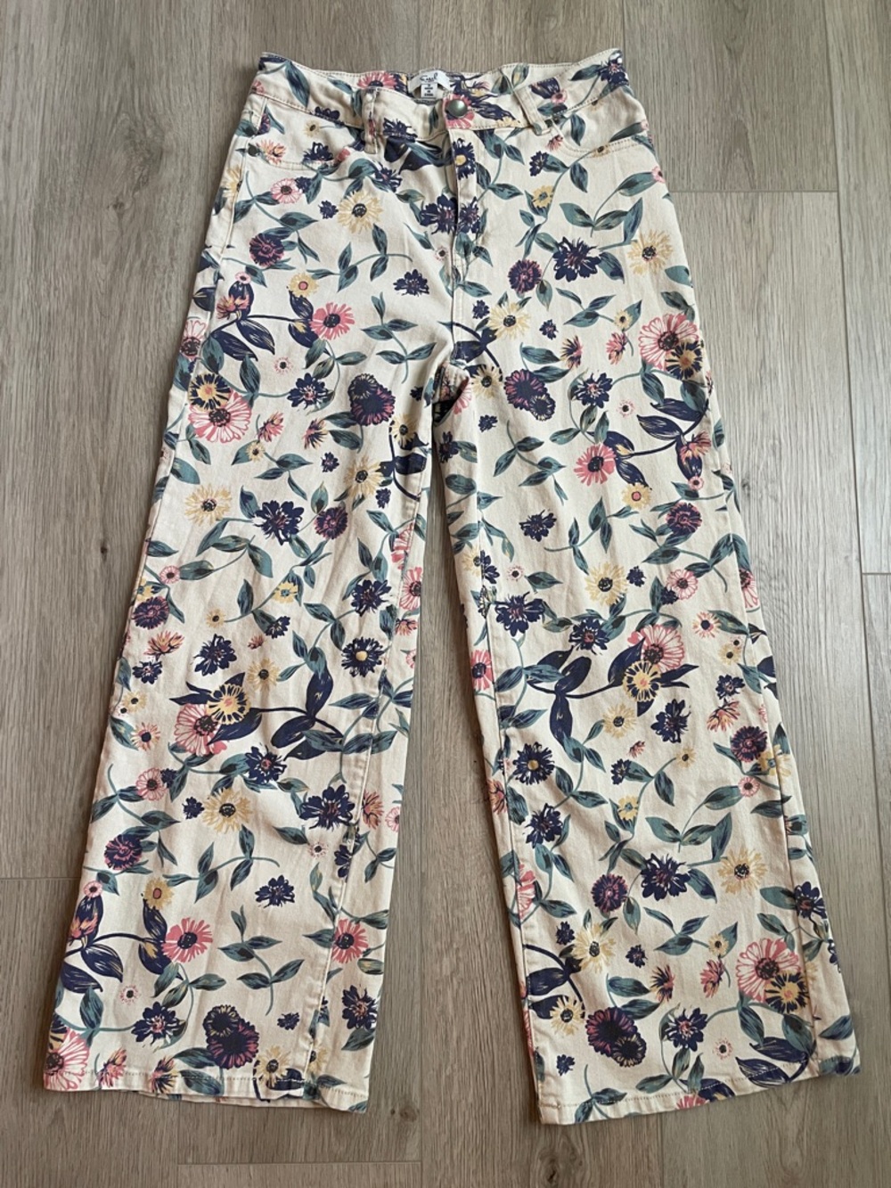 Floral Wide-Leg Twill Pants